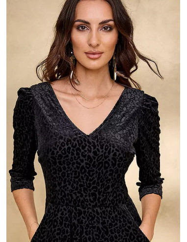 Together Black Devore Pocket Midi Dress