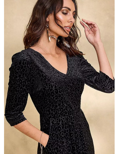 Together Black Devore Pocket Midi Dress