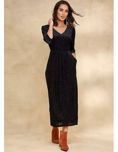 Together Black Devore Pocket Midi Dress