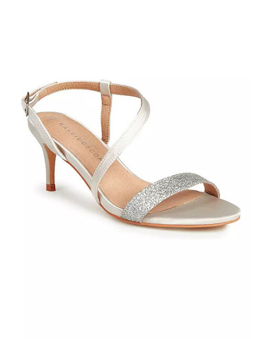 Kaleidoscope Light Grey Satin Glitter Heeled Sandals