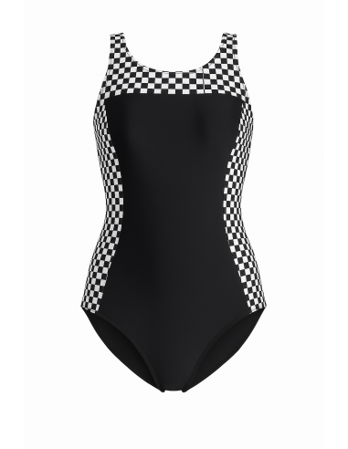 bonprix Black Chequered Print Shaper Plus Size Swimsuit
