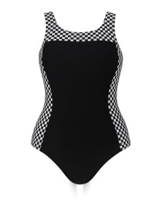 bonprix Black Chequered Print Shaper Plus Size Swimsuit