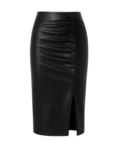STAR by Julien Macdonald Faux Leather Ruched Split Midi Skirt