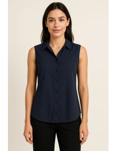 Creation L Sleeveless Shirt Collar Navy Blouse 2