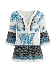 Together Blue Floral Border Print Blouse