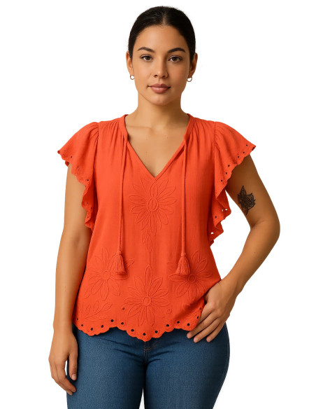 Jessica Simpson Coral Broderie Anglaise Top
