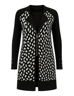 STAR By Julien Macdonald Black Knitted Longline Animal Pattern Biker Cardigan