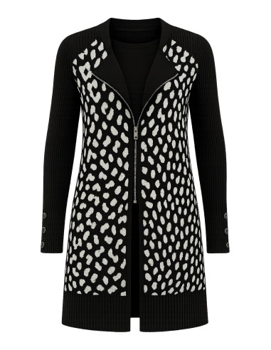 STAR By Julien Macdonald Black Knitted Longline Animal Pattern Biker Cardigan
