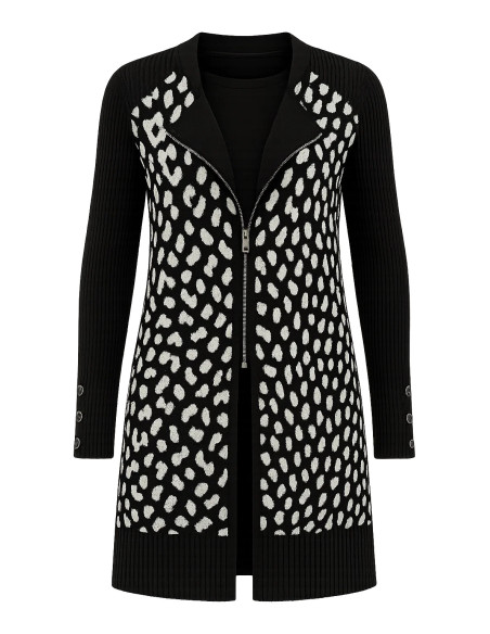 STAR By Julien Macdonald Black Knitted Longline Animal Pattern Biker Cardigan