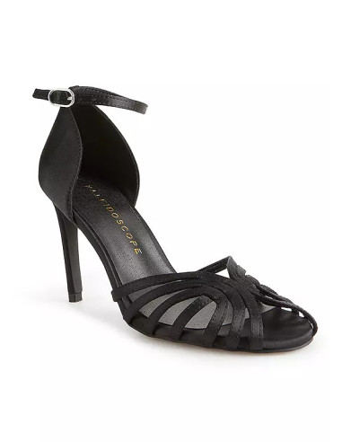 Kaleidoscope Black Satin Cut-Out Ankle Strap Heeled Sandals