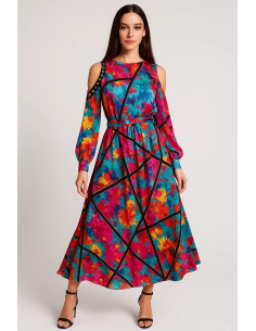 STAR by Julien Macdonald Tropical Print Cut-Out Shoulder Eyelet Detail Satin Dress 2