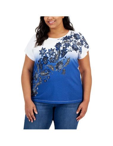 Tommy Hilfiger Blue Plus Size Floral Tee