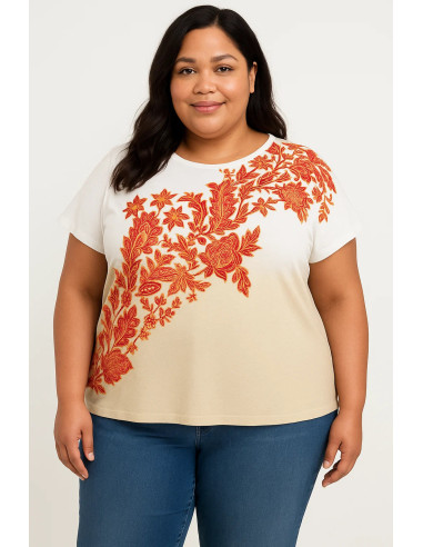 Tommy Hilfiger Beige Plus Size Floral Tee