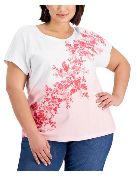 Tommy Hilfiger White & Pink Plus Size Floral Tee