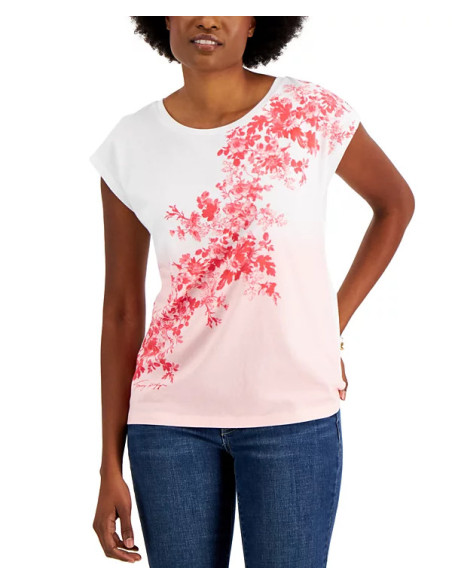 Tommy Hilfiger White & Pink Plus Size Floral Tee