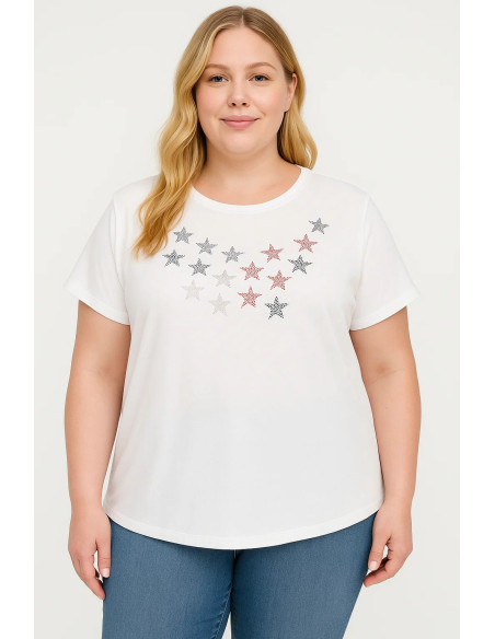 Tommy Hilfiger White Diamante Star Plus Size Tee