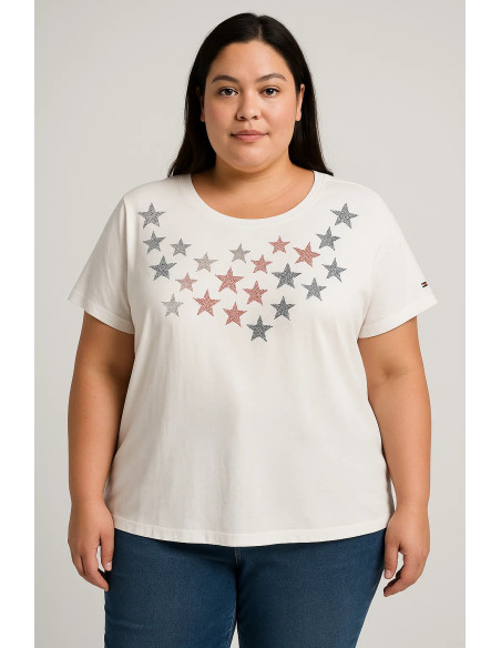 Tommy Hilfiger White Diamante Star Plus Size Tee