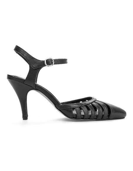 Kaleidoscope Black Leather Court Shoes