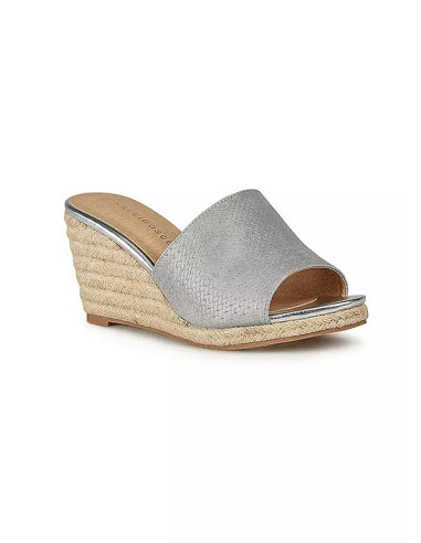 Kaleidoscope Silver Textured Espadrille Wedge Mules