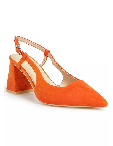 Freemans Orange Flared Block Heel Slingback Court Shoes