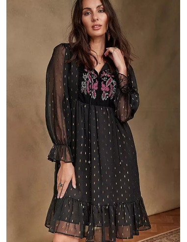Together Black Embroidery Detail Tunic Dress