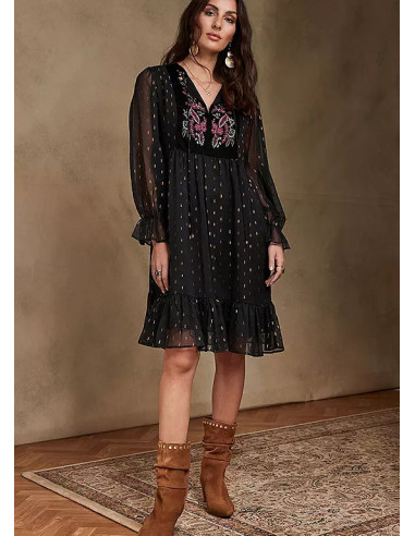 Together Black Embroidery Detail Tunic Dress
