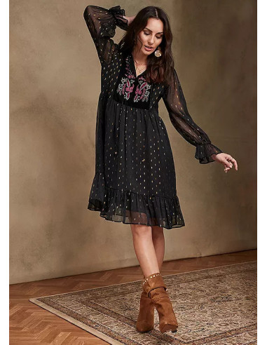 Together Black Embroidery Detail Tunic Dress
