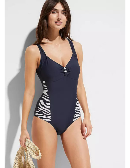 bonprix Blue Animal Print Panel Plus Size Swimsuit