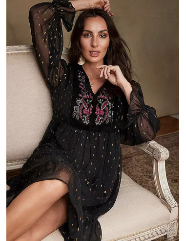 Together Black Embroidery Detail Tunic Dress