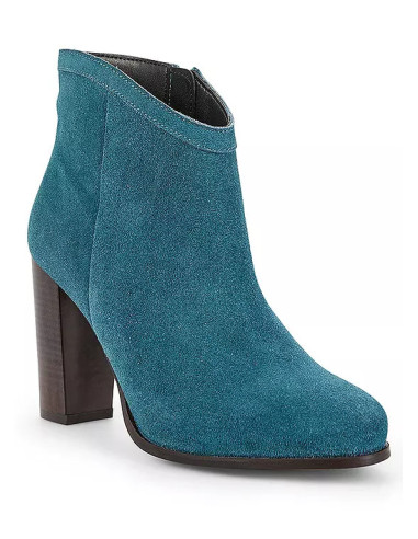 Kaleidoscope Teal Suede Block Heel Ankle Boots