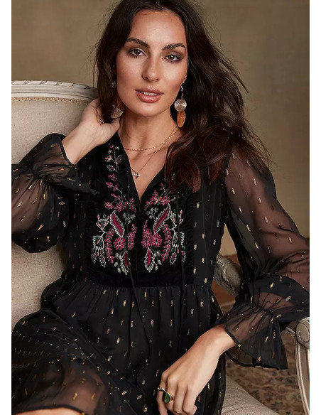Together Black Embroidery Detail Tunic Dress