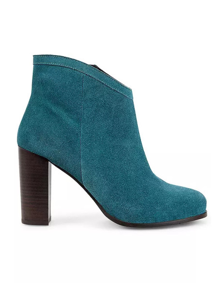 Kaleidoscope Teal Suede Block Heel Ankle Boots