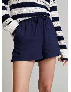 Freemans Navy Turn up Linen Shorts 2