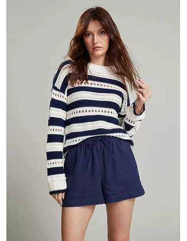 Freemans Navy Turn up Linen Shorts