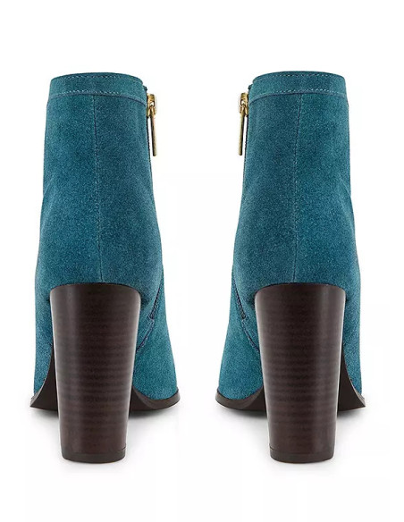 Kaleidoscope Teal Suede Block Heel Ankle Boots