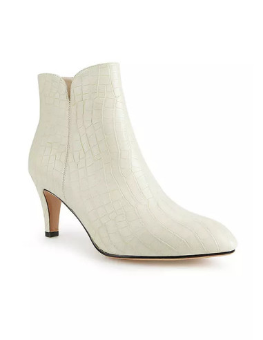 Freemans Cream Croc Leather Heeled Ankle Boots