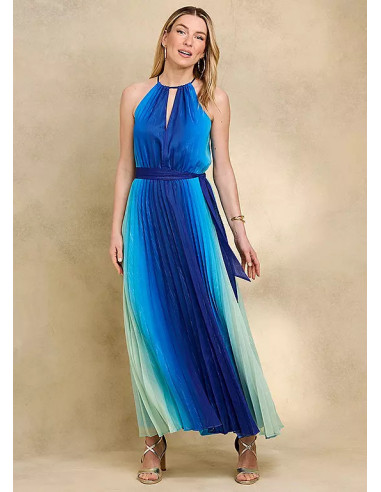 Kaleidoscope Blue Pleated Ombre Maxi Dress