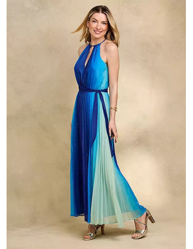 Kaleidoscope Blue Pleated Ombre Maxi Dress