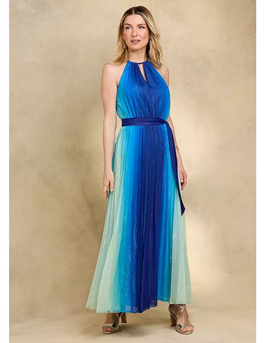 Kaleidoscope Blue Pleated Ombre Maxi Dress