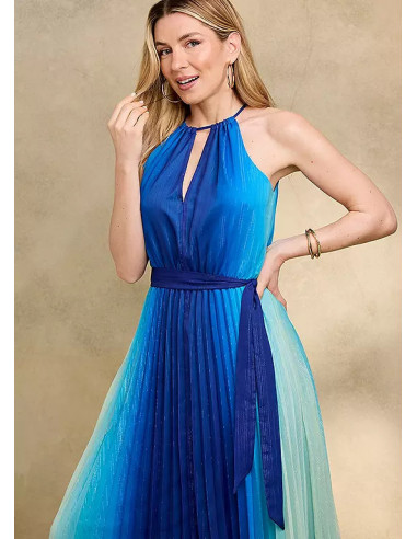 Kaleidoscope Blue Pleated Ombre Maxi Dress