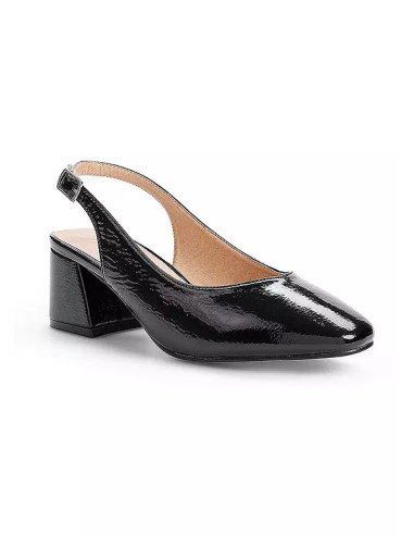 Freemans Wide Fitting Slingback Black Patent Court Shoes