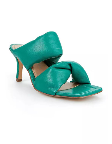 Kaleidoscope Emerald Green Leather Padded Twist Strap Mules