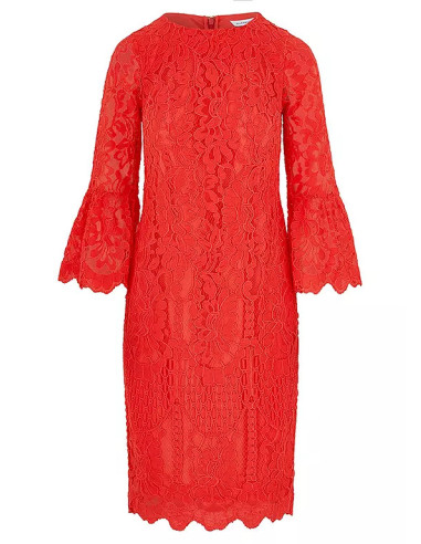 Kaleidoscope Coral Lace Fluted Sleeve Shift Dress