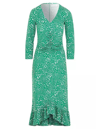 Kaleidoscope Green Spot Print Ruched Front Midi Dress