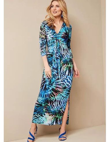 Kaleidoscope Print Waterfall Front Maxi Dress