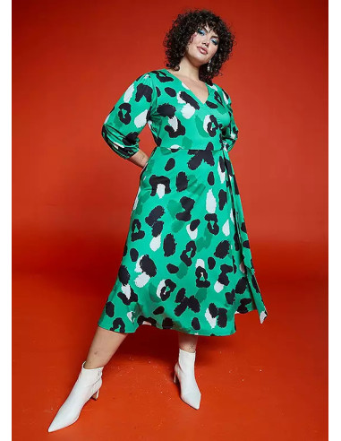 Love Mark Heyes Green Animal Soft Touch Midi Wrap Dress