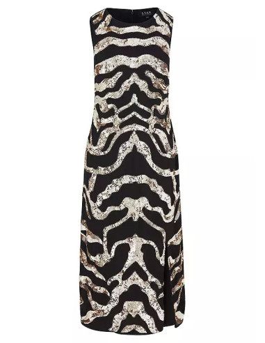 Julien Macdonald Black & Gold Sequin Animal High Neck Midi Dress