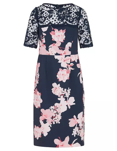 Kaleidoscope Navy Print Lace Trim Shift Dress