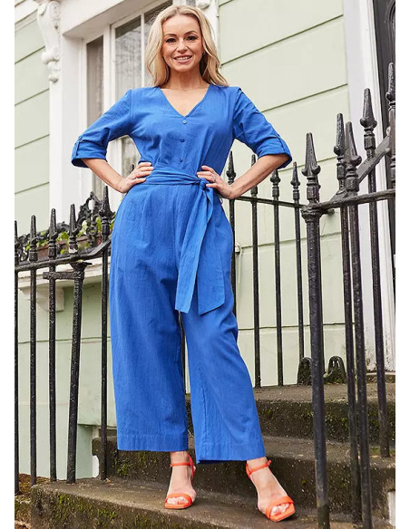 Love Mark Heyes Linen Mix Belted Wrap Jumpsuit