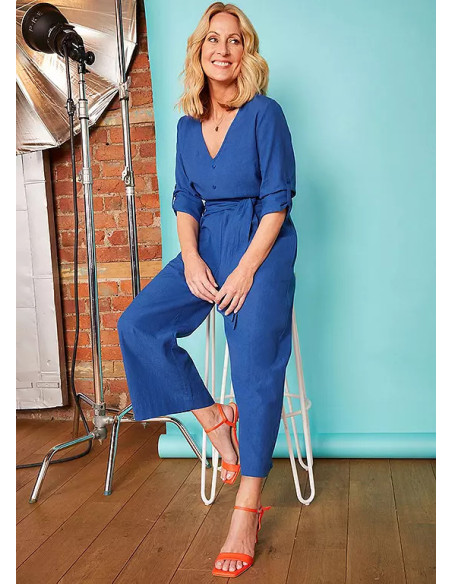 Love Mark Heyes Linen Mix Belted Wrap Jumpsuit